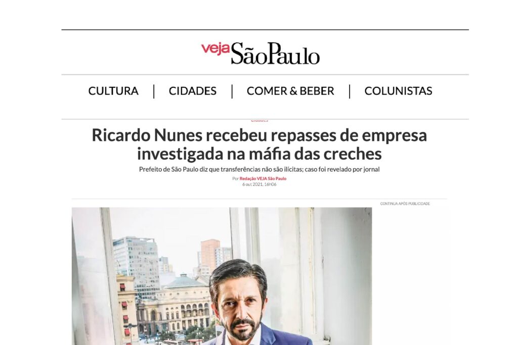 Ricardo Nunes recebeu repasses de empresa investigada na máfia das creches