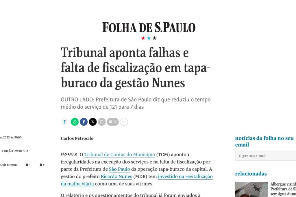 Tribunal aponta falhas em tapa-buraco da gestão Nunes