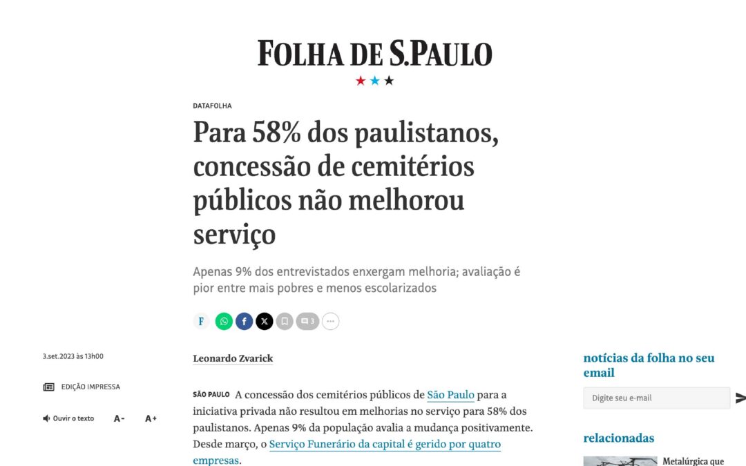 Para 58% dos paulistanos, concessão de cemitérios públicos não melhorou serviço