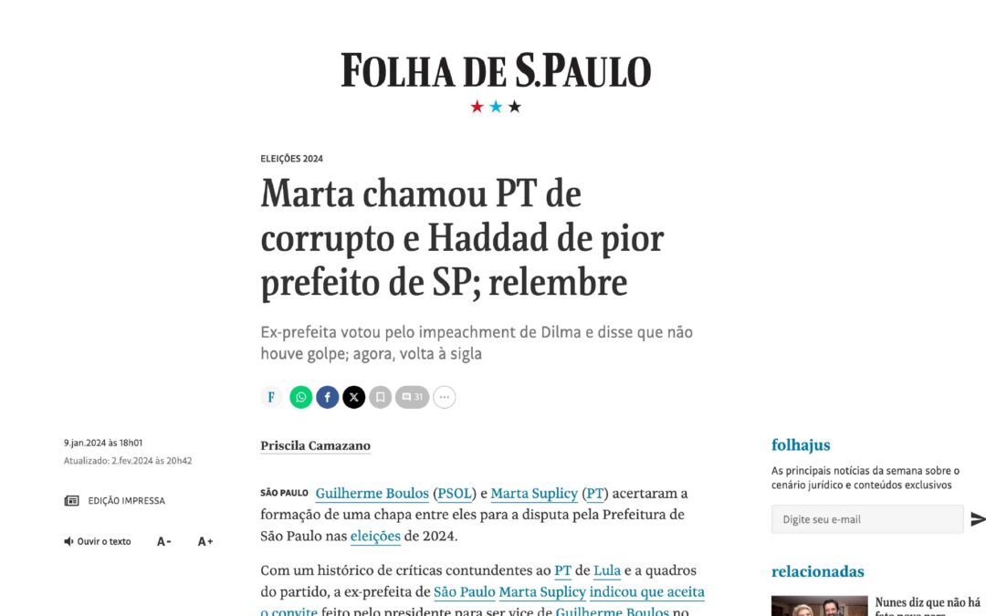 Marta chamou PT de corrupto e Haddad de pior prefeito de SP; relembre