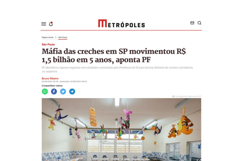 Máfia das creches em SP movimentou R$ 1,5 bilhão em 5 anos, aponta PF