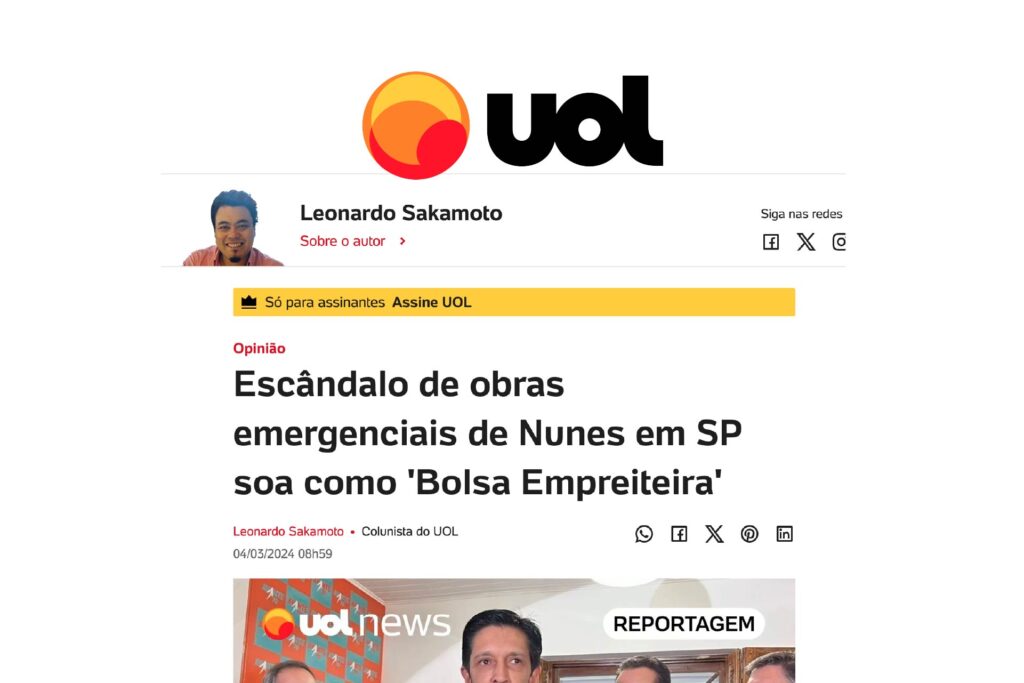 Escândalo de obras emergenciais de Nunes soa como “Bolsa Empreiteira”