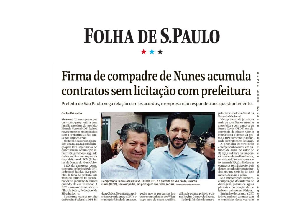 Firma de compadre de Nunes acumula contratos sem licitação com prefeitura