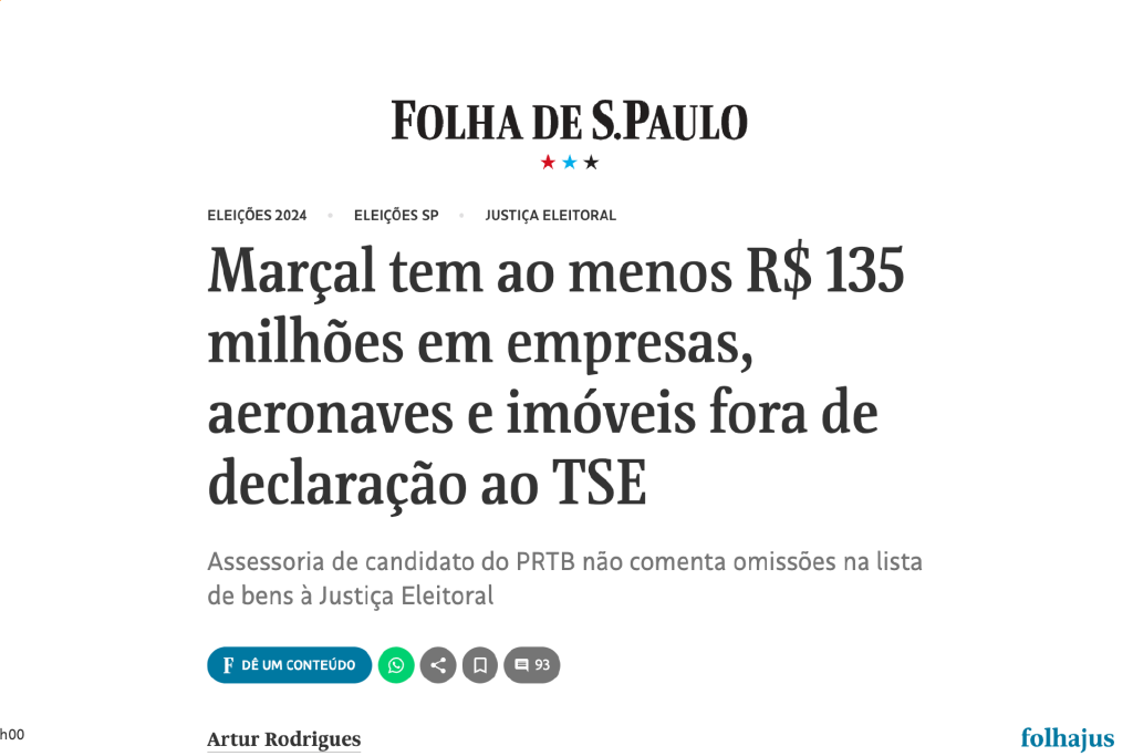 Marçal tem ao menos R$ 135 milhões em empresas, aeronaves e imóveis fora de declaração ao TSE