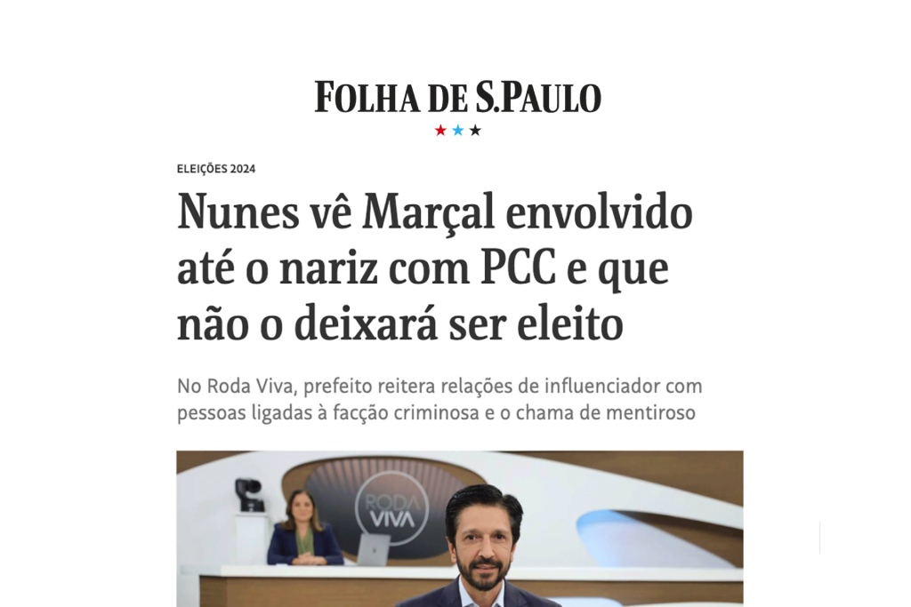 Nunes vê Marçal envolvido até o nariz com PCC e que não o deixará ser eleito