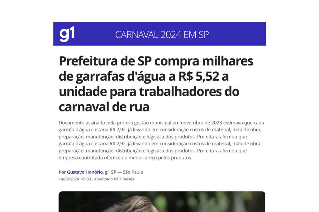 Prefeitura de SP compra milhares de garrafas d’água a R$ 5,52 a unidade para trabalhadores do carnaval de rua