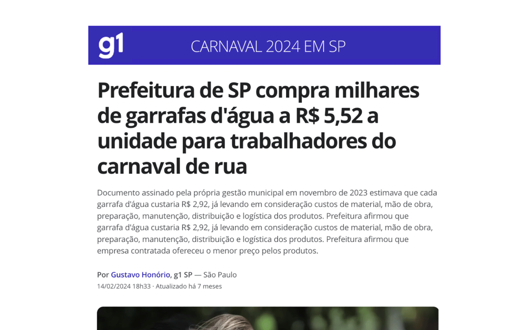 Prefeitura de SP compra milhares de garrafas d’água a R$ 5,52 a unidade para trabalhadores do carnaval de rua