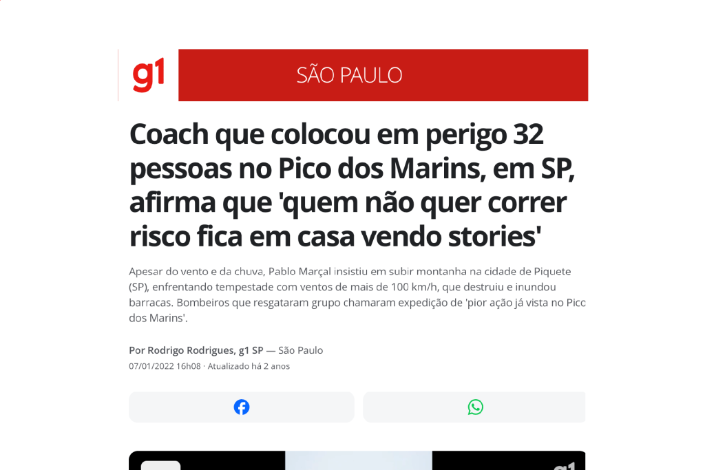 Coach que colocou em perigo 32 pessoas no Pico dos Marins, em SP, afirma que ‘quem não quer correr risco fica em casa vendo stories’