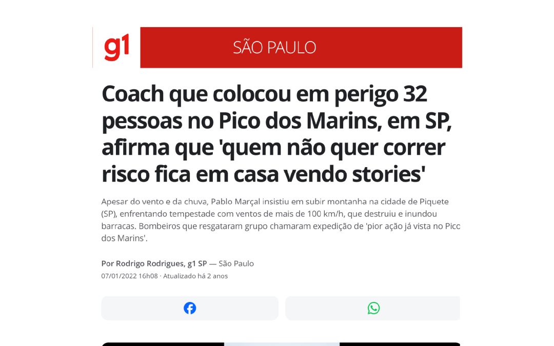 Coach que colocou em perigo 32 pessoas no Pico dos Marins, em SP, afirma que ‘quem não quer correr risco fica em casa vendo stories’