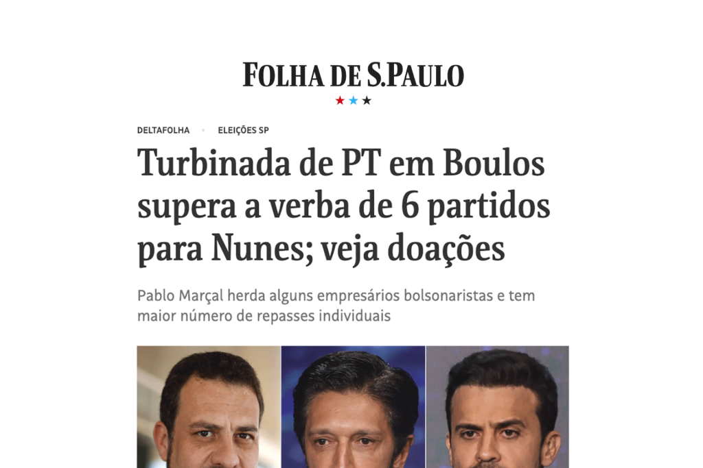 Turbinada de PT em Boulos supera a verba de 6 partidos para Nunes; veja doações