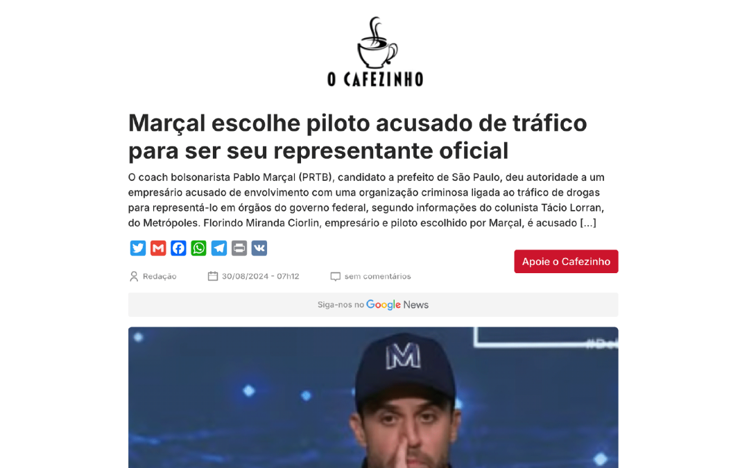 Marçal escolhe piloto acusado de tráfico para ser seu representante oficial