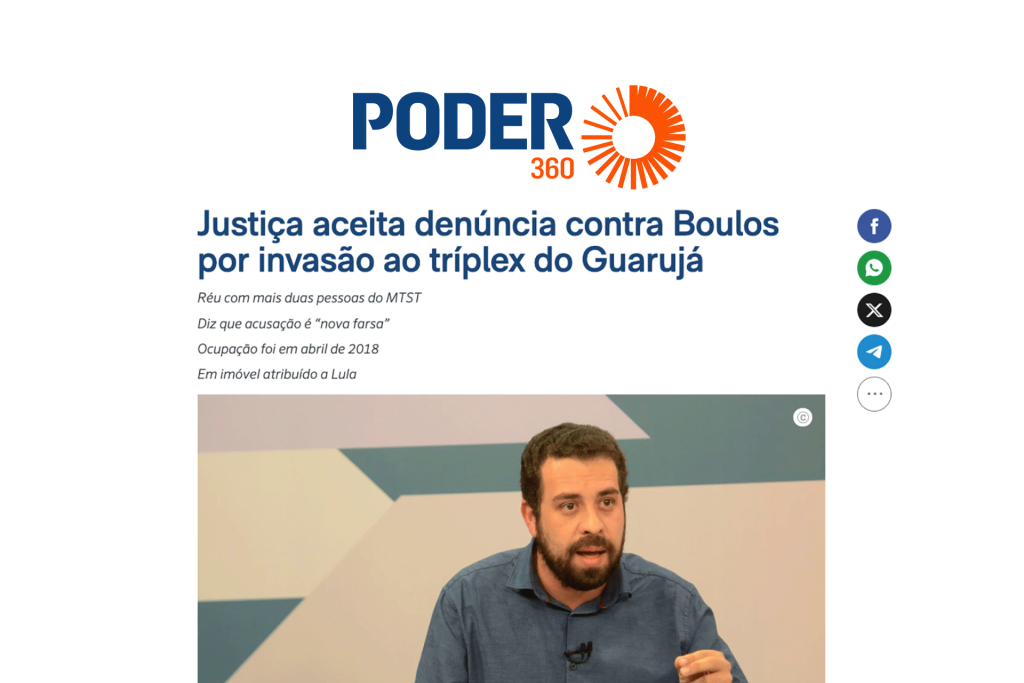 Justiça aceita denúncia contra Boulos por invasão ao tríplex do Guarujá