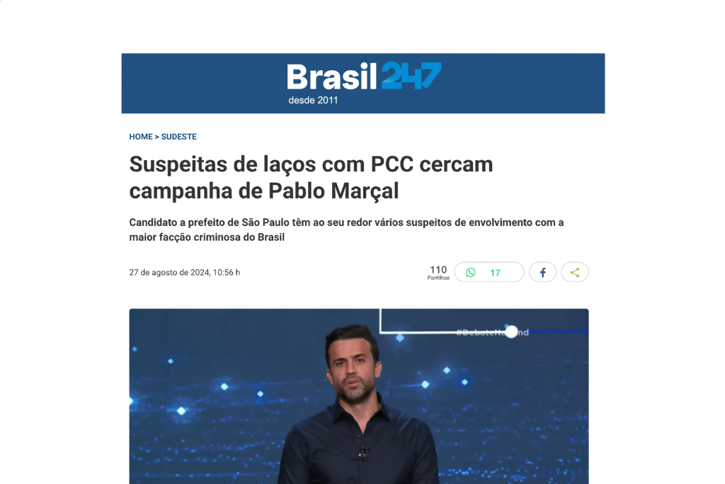 Suspeitas de laços com PCC cercam campanha de Pablo Marçal