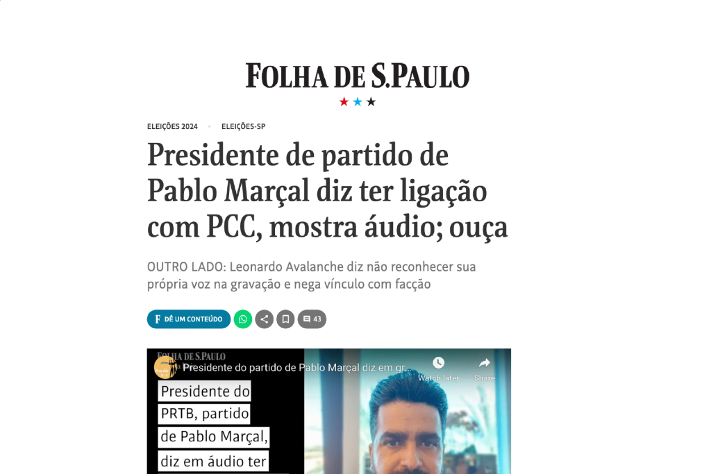 Presidente de partido de Pablo Marçal diz ter ligação com PCC, mostra áudio; ouça